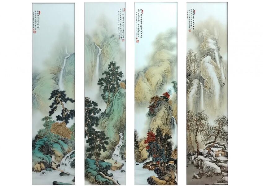 瓷板画 春夏秋冬，四条屏山水画 陈奕光.png